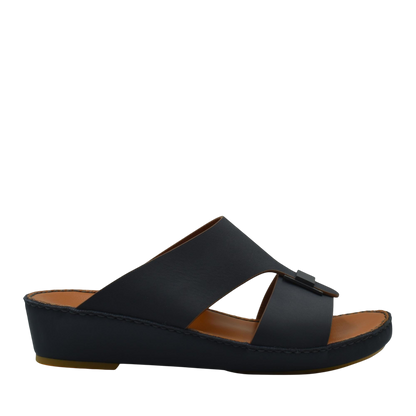 Black Manetta Rubbercalf sandals with open toe and wedge sole for comfortable casual wear