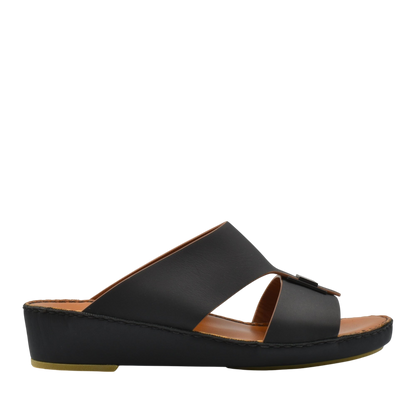 Black Manetta Rubbercalf sandals with wedge sole and open toe design for comfortable wear