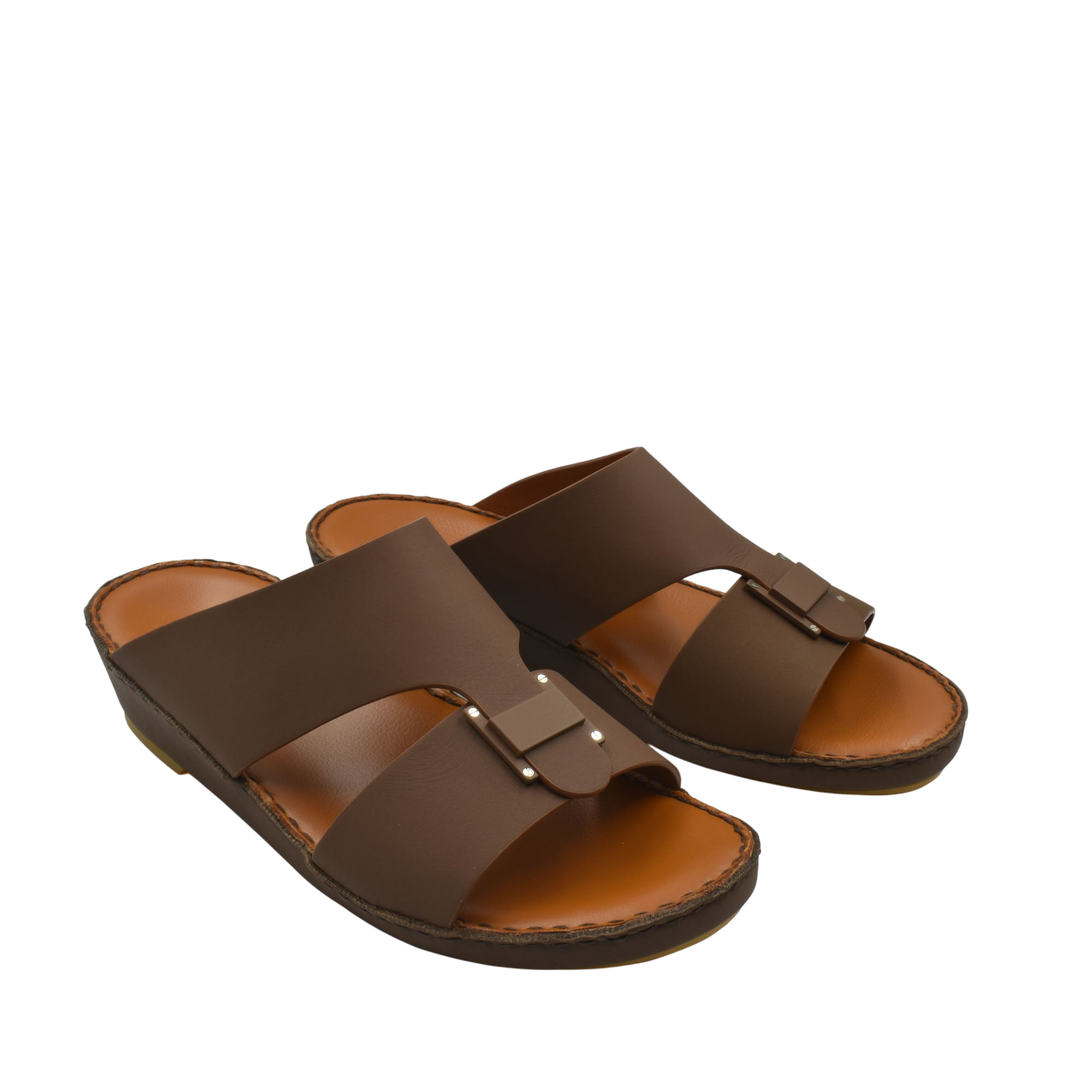 Brown Manetta Rubbercalf sandals with wide straps and adjustable buckle on cushioned sole