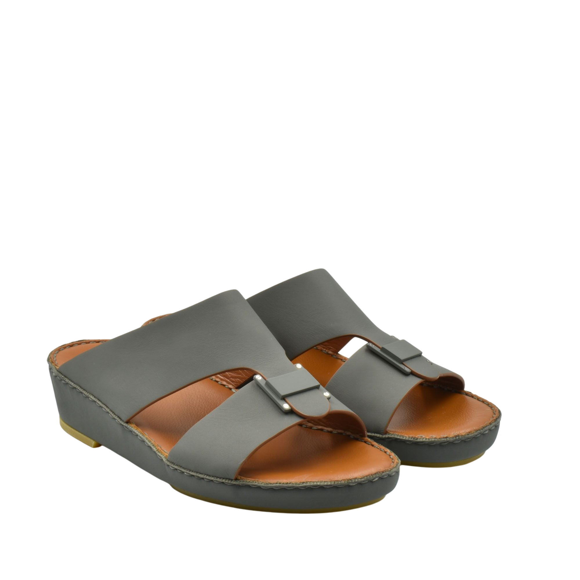 Gray Manetta Rubbercalf sandals with open toe design and brown footbed from Private collection