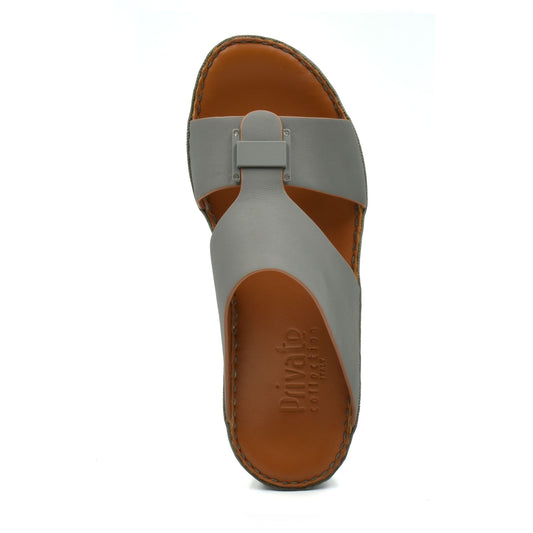 Manetta Rubbercalf sandals gray slip-on with brown footbed and stitched sole from Private collection