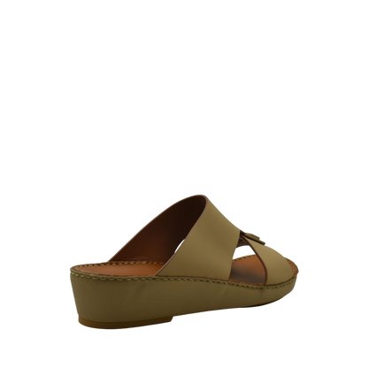 Tan Manetta Rubbercalf sandals with wedge heel and open toe design for casual wear