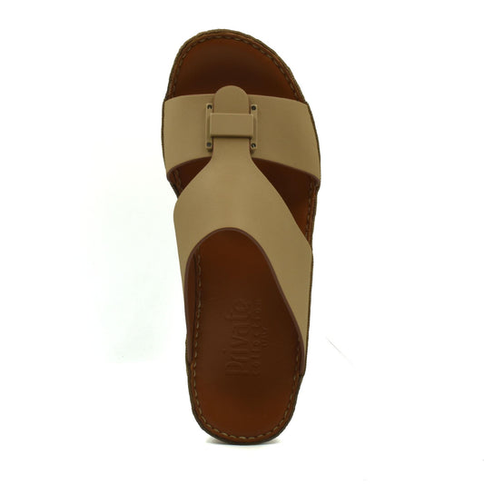 Beige Manetta Rubbercalf sandals with brown sole and adjustable strap from Private collection