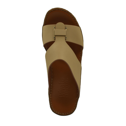 Beige Manetta Rubbercalf sandals with brown sole and adjustable strap from Private collection