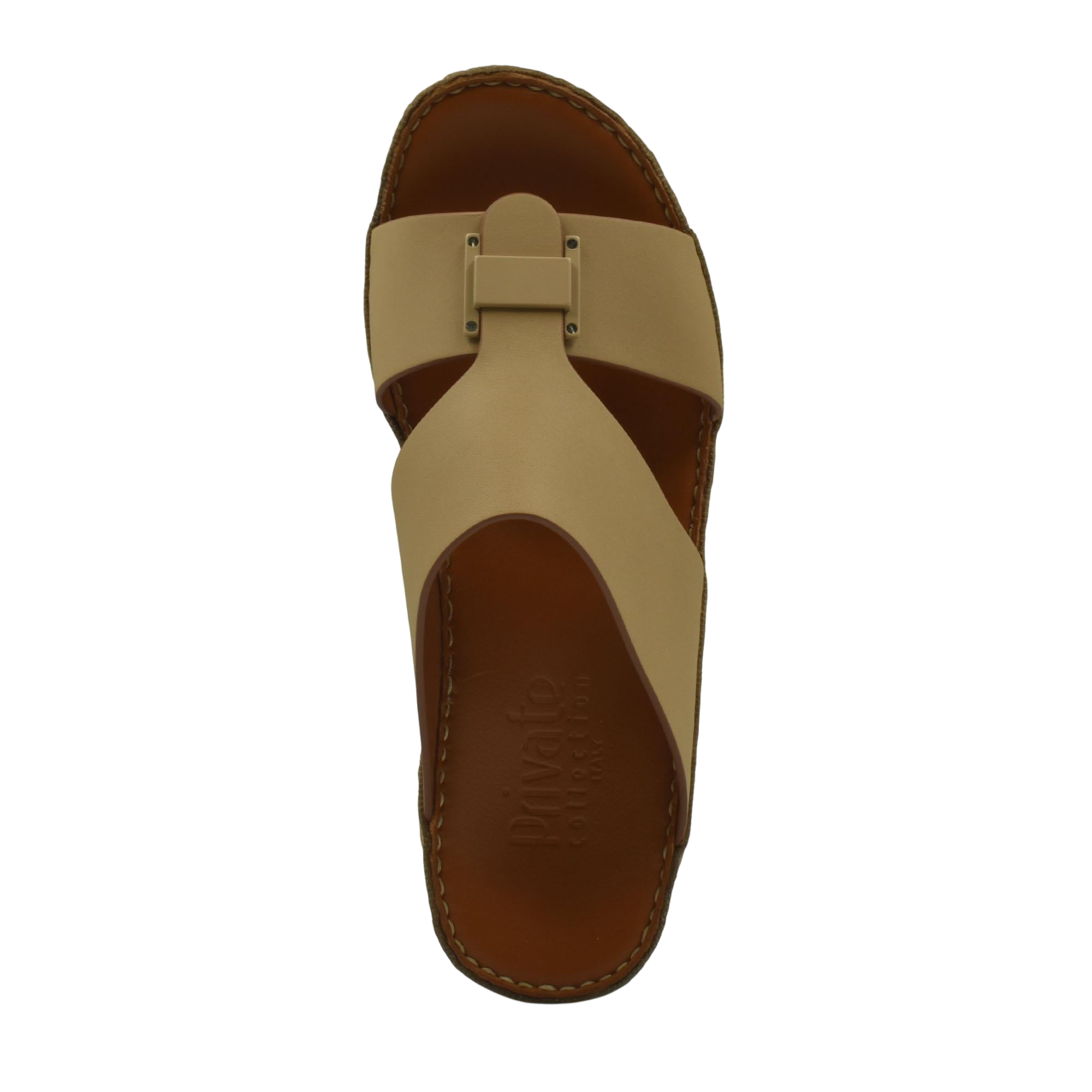 Beige Manetta Rubbercalf sandals with brown sole and adjustable strap from Private collection