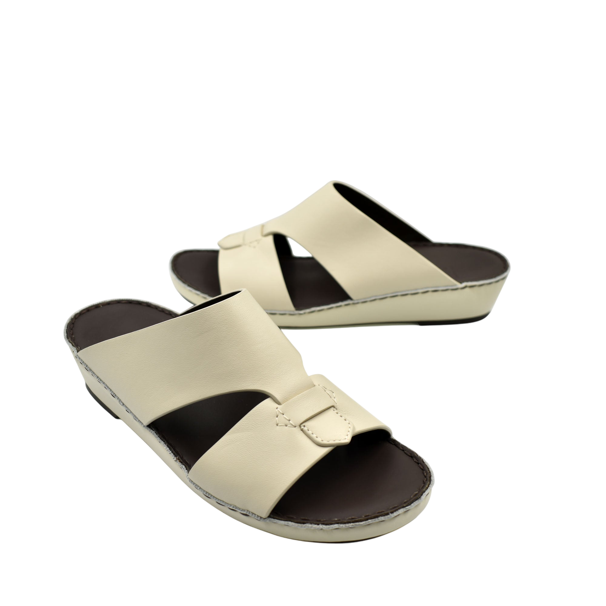 Cream-colored Nappa leather sandals with open toe and adjustable strap from private collection
