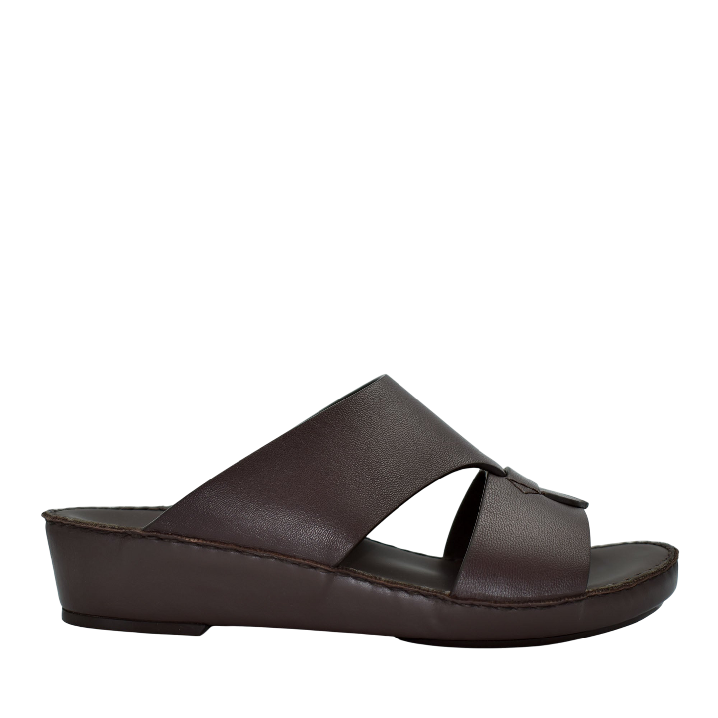 Brown Nappa leather sandals with open toe and cushioned wedge sole for comfortable wear