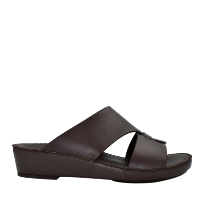 Brown Nappa leather sandals with open toe and cushioned wedge sole for comfortable wear