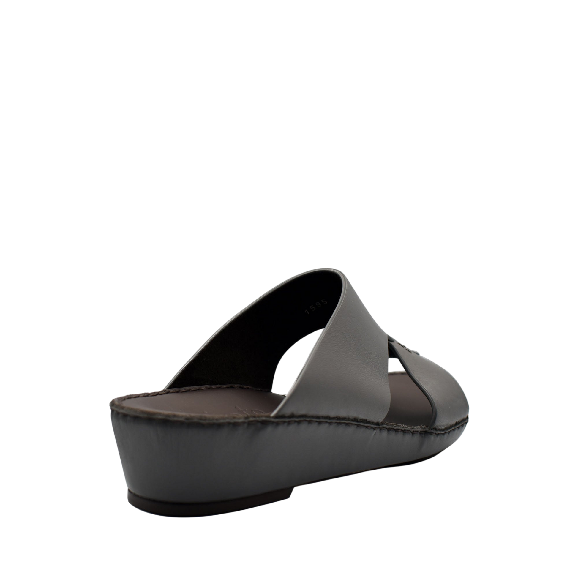 Gray Nappa leather sandals with cushioned sole and open-toe design from private collection