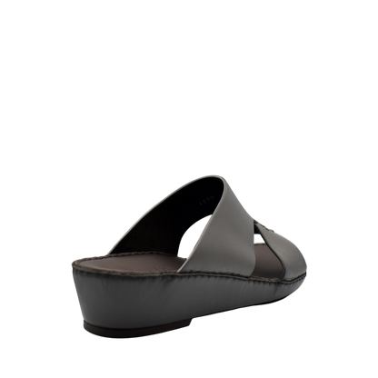 Gray Nappa leather sandals with cushioned sole and open-toe design from private collection
