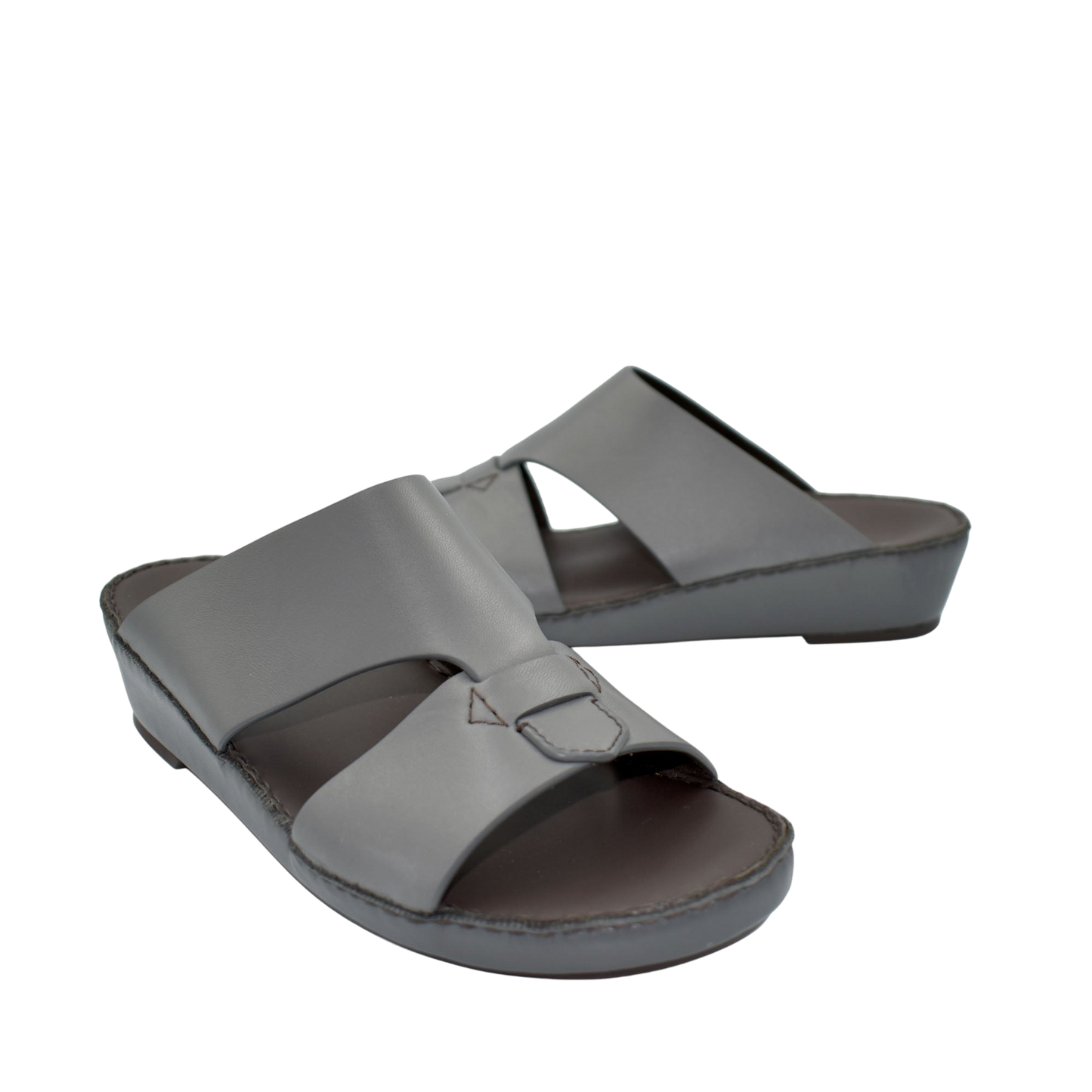 Gray Nappa leather sandals with wide strap design and cushioned sole from Private collection