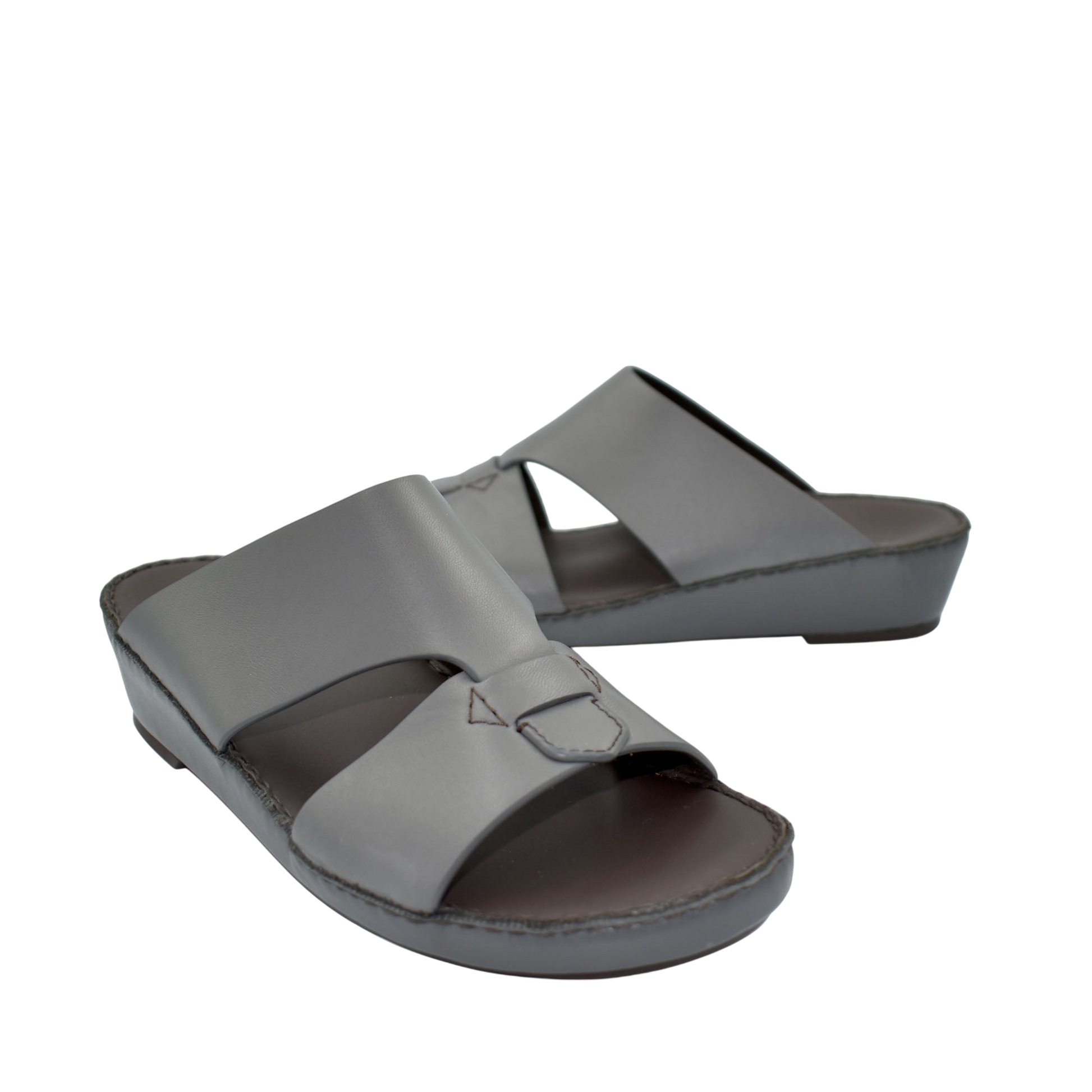 Gray Nappa leather sandals with wide strap design and cushioned sole from Private collection