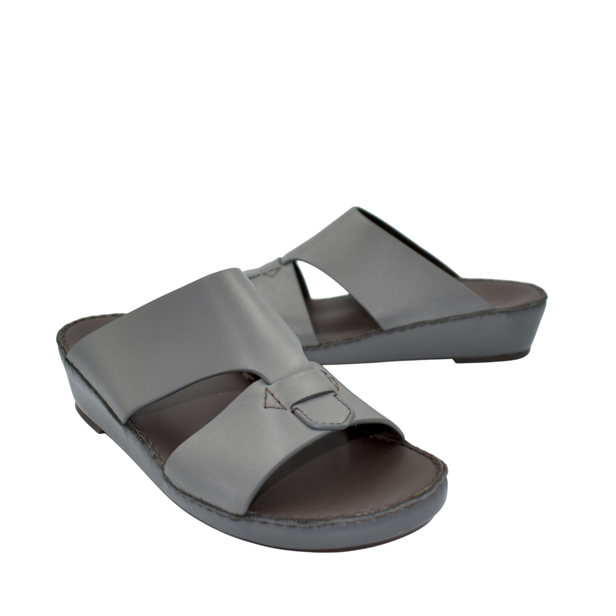 Gray Nappa leather sandals with wide strap design and cushioned sole from Private collection