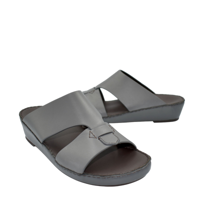 Gray Nappa leather sandals with wide strap design and cushioned sole from Private collection