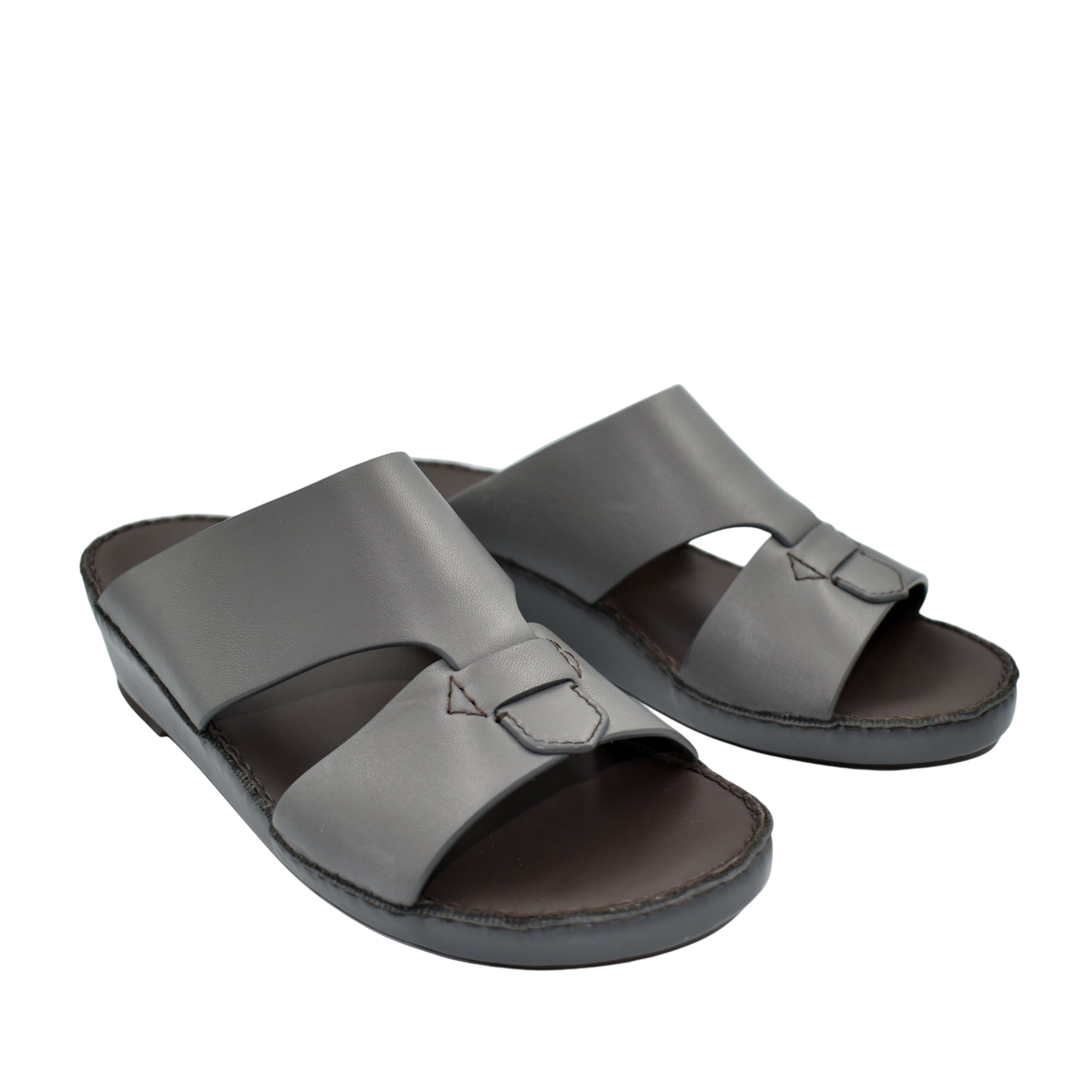 Gray Nappa leather sandals with wide straps and cushioned soles for comfortable wear