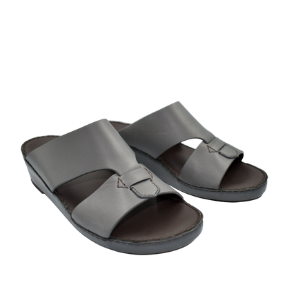 Gray Nappa leather sandals with wide straps and cushioned soles for comfortable wear