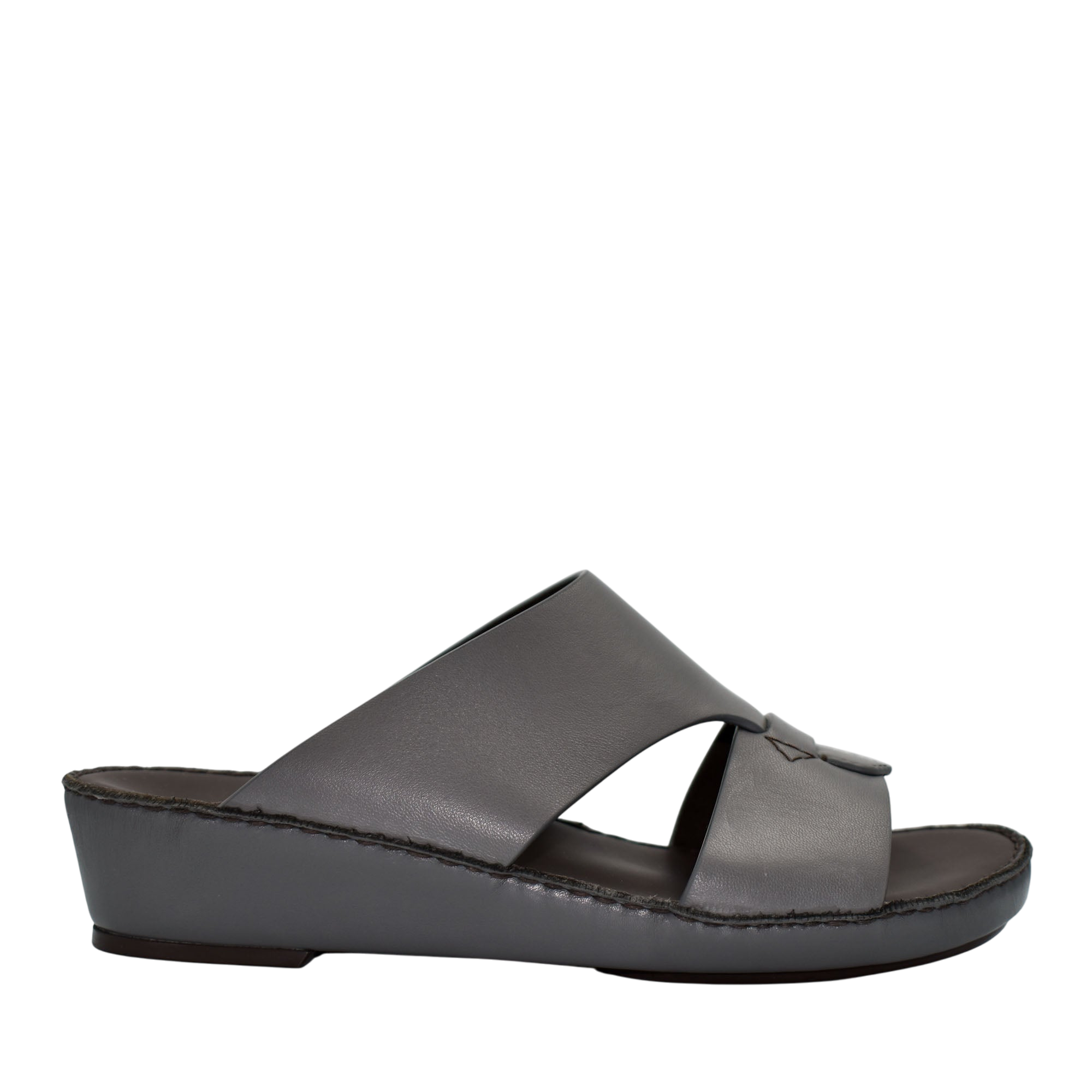 Gray Nappa leather sandals with wedge sole and wide cross straps from Private collection