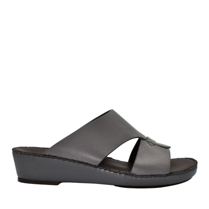 Gray Nappa leather sandals with wedge sole and wide cross straps from Private collection