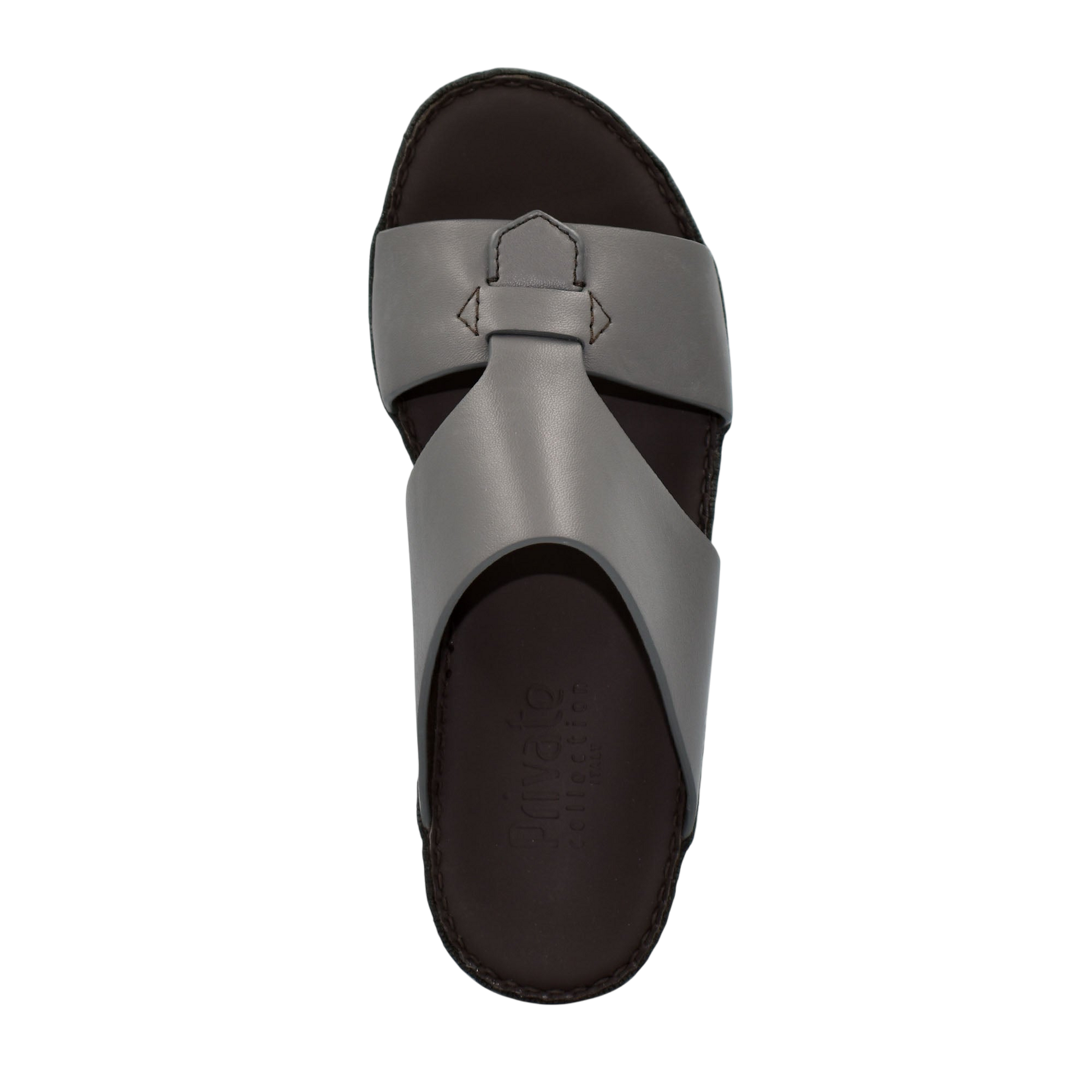 Grey Nappa leather sandals with wide strap and cushioned footbed for comfortable wear