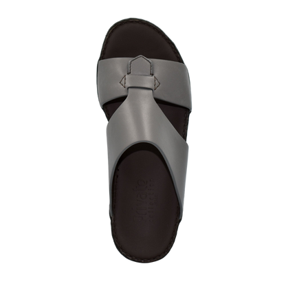 Grey Nappa leather sandals with wide strap and cushioned footbed for comfortable wear