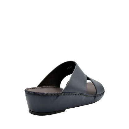 Black Nappa leather sandals with open toe and cushioned sole from private collection