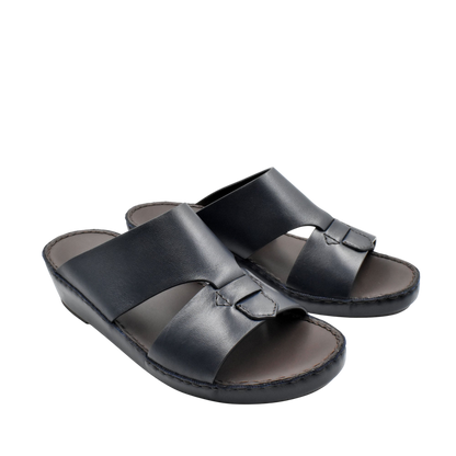 Black Nappa leather sandals with two wide straps and cushioned sole from Private collection