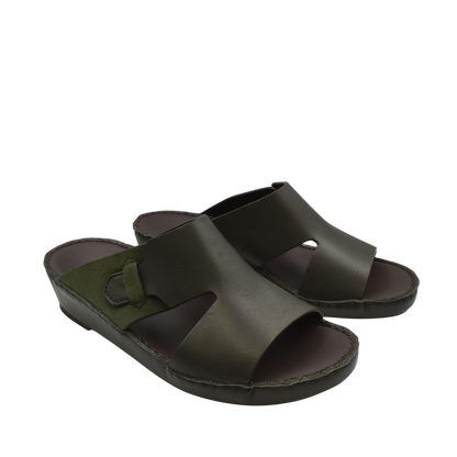 Private collection nappa suede slide sandals in dark green with open toe and cushioned sole