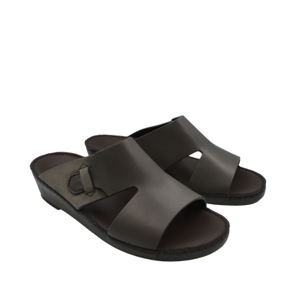 Private collection nappa suede slide sandals in dark brown with open toe and cushioned sole