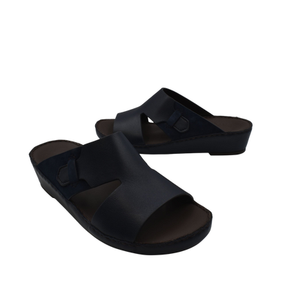 Black nappa suede slide sandals with open toe and adjustable strap for comfortable wear
