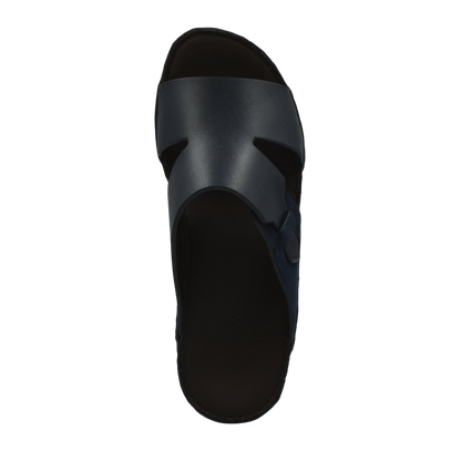 Black nappa suede slide sandals with cutout design and cushioned footbed for comfort
