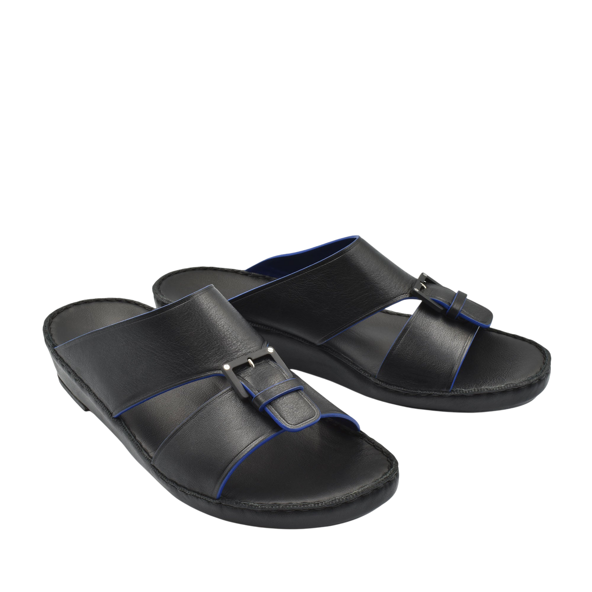 Black slip-on natural contrast sandals with buckle detail from Private Collection