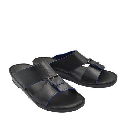 Black slip-on natural contrast sandals with buckle detail from Private Collection
