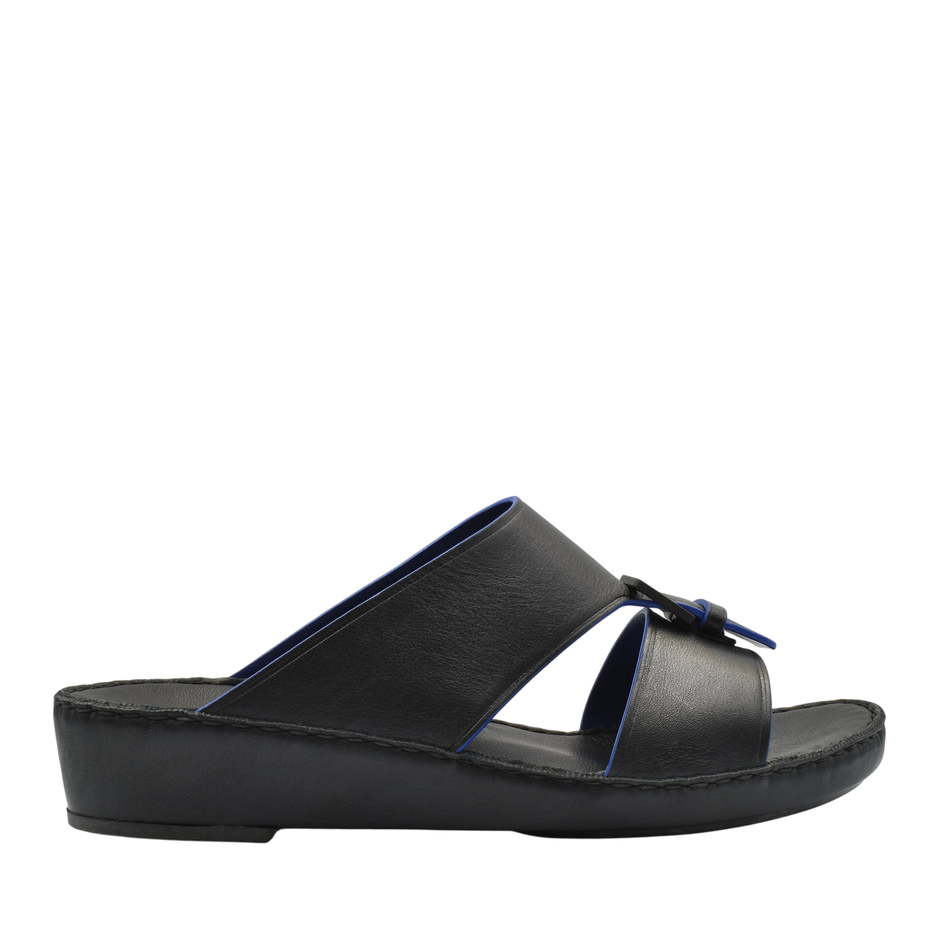 Black natural contrast sandals with slip-on design and cushioned sole from Private Collection