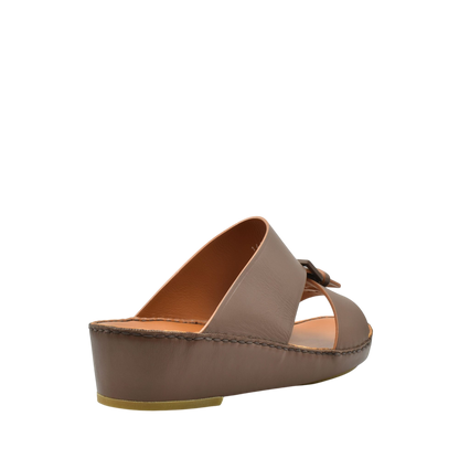 Brown natural contrast sandals with wedge heel and adjustable buckle from Private Collection