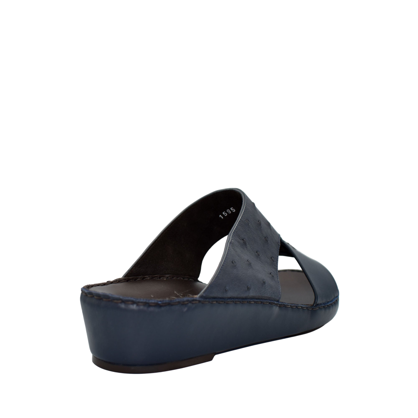 Black ostrich embossed slip on sandals with open toe and cushioned sole from Private collection
