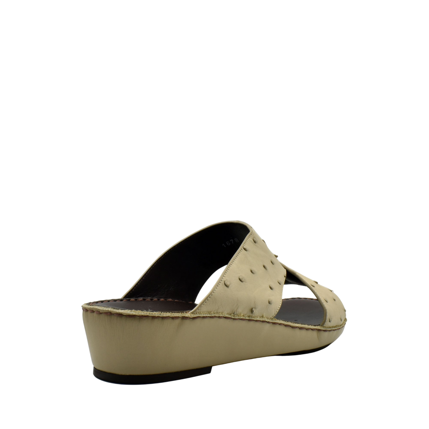 Beige ostrich leather sandals with a wedge sole and open-toe design from Private Collection