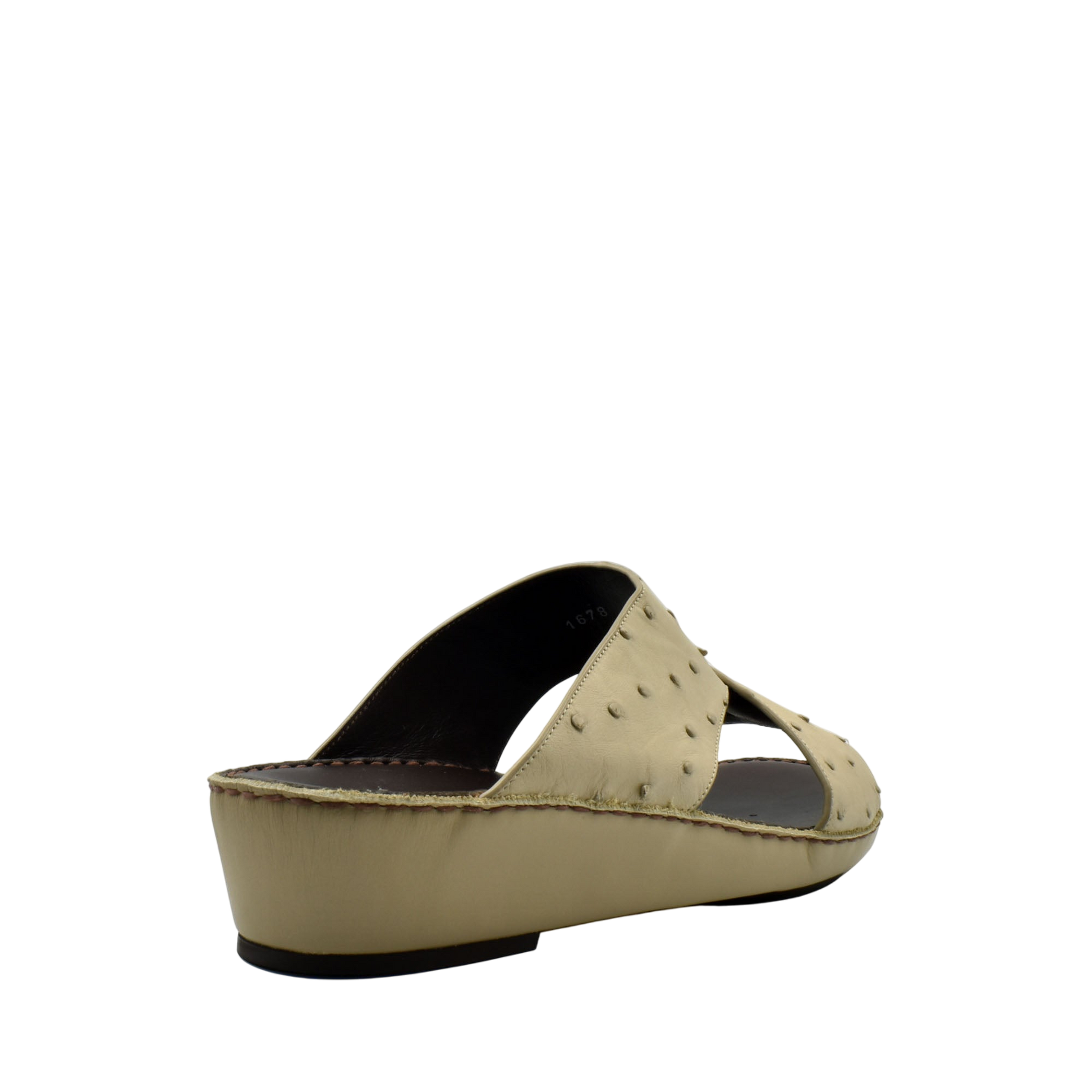 Beige ostrich leather sandals with a wedge sole and open-toe design from Private Collection