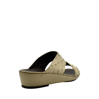 Beige ostrich leather sandals with a wedge sole and open-toe design from Private Collection