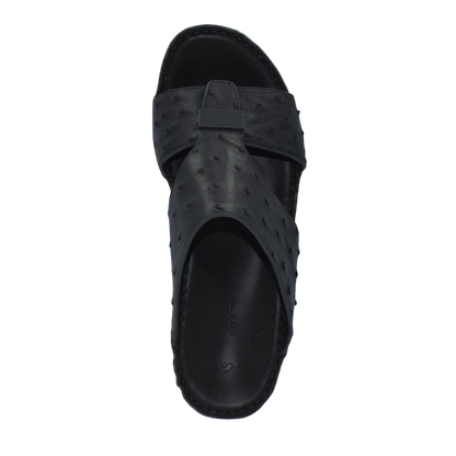 Black ostrich leather sandals with cross strap design from private collection