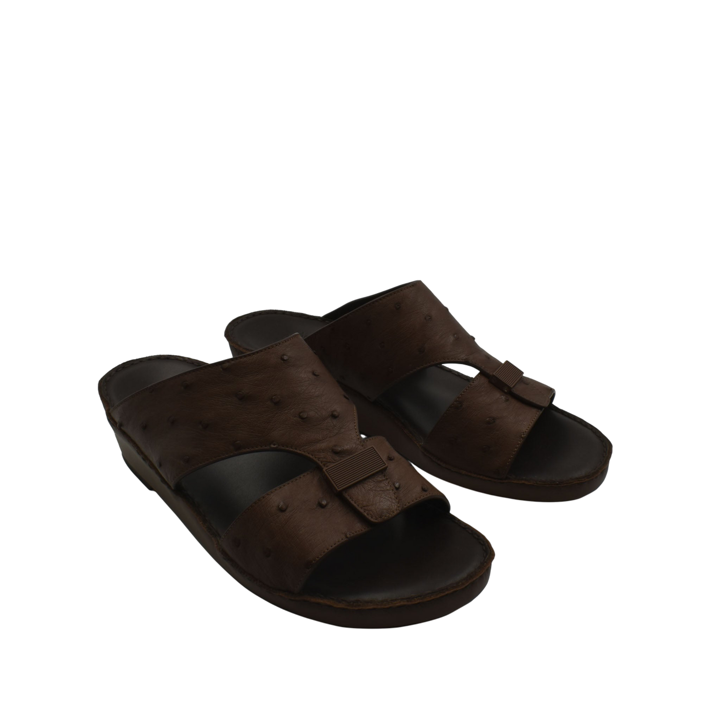 Brown ostrich leather sandals with open toe and adjustable strap for comfortable casual wear