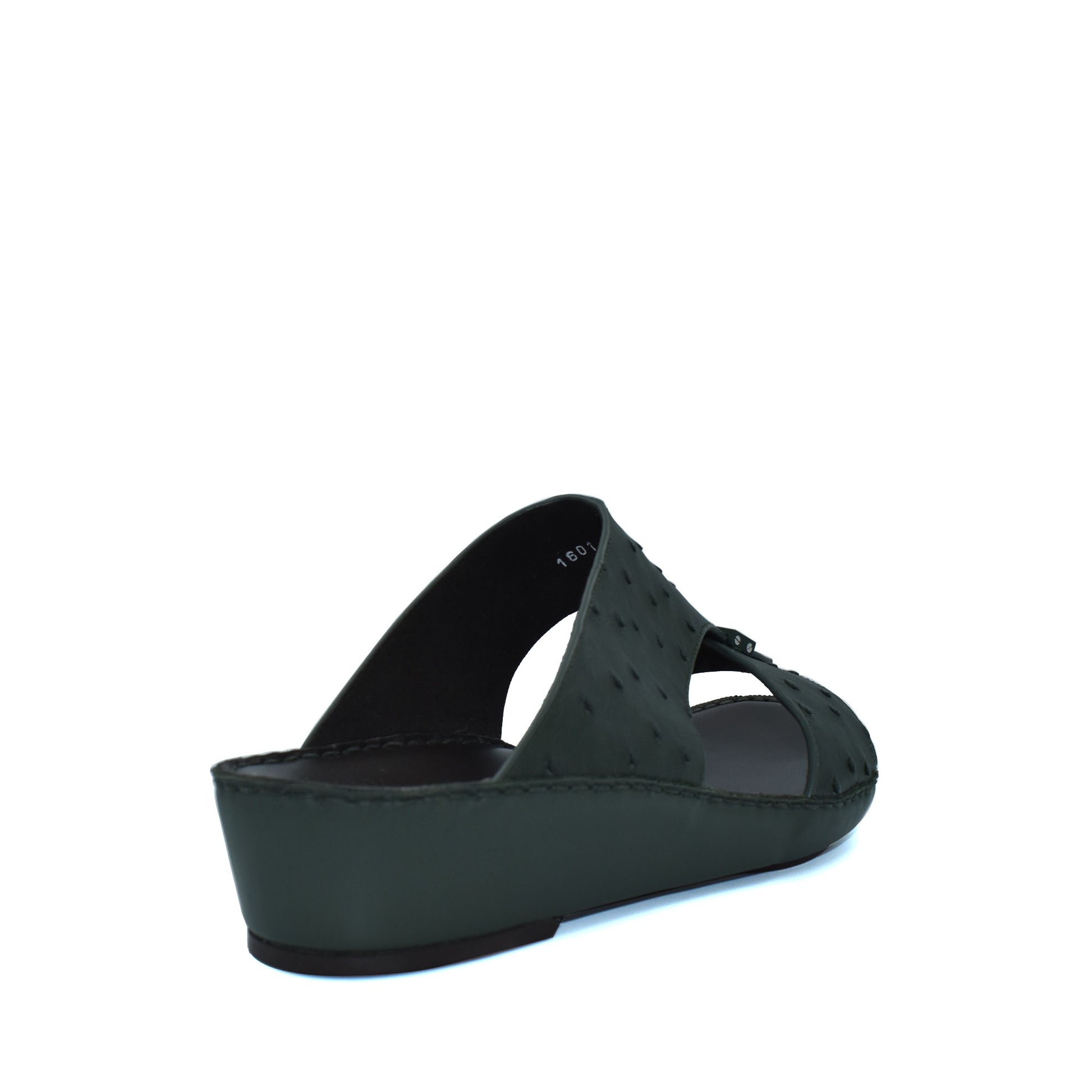 Black ostrich leather sandals with wedge heel and open toe from Private Collection