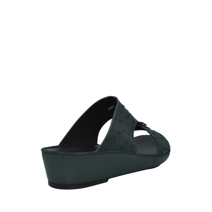 Black ostrich leather sandals with wedge heel and open toe from Private Collection