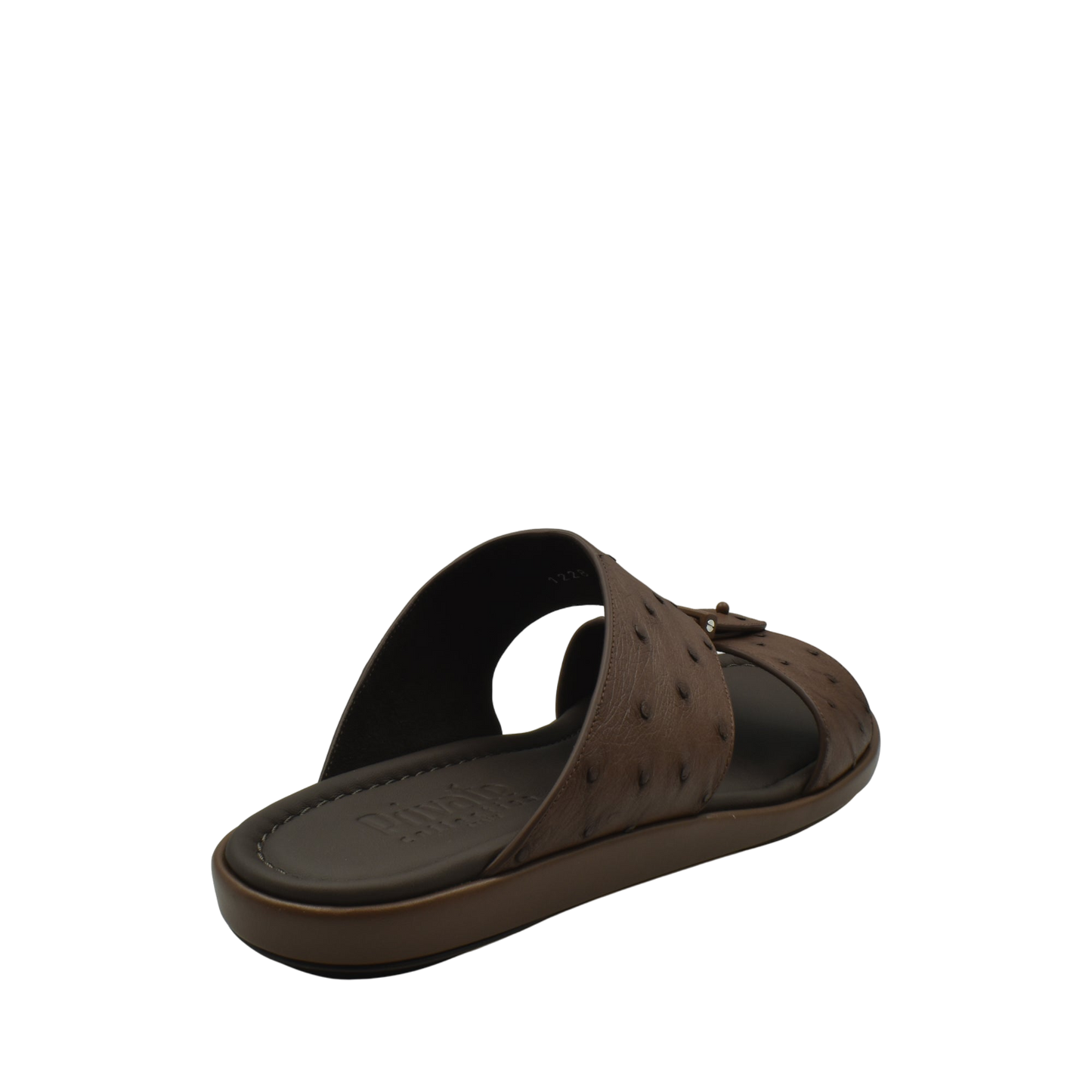 Brown ostrich leather sandals men with textured straps and cushioned sole from Private Collection