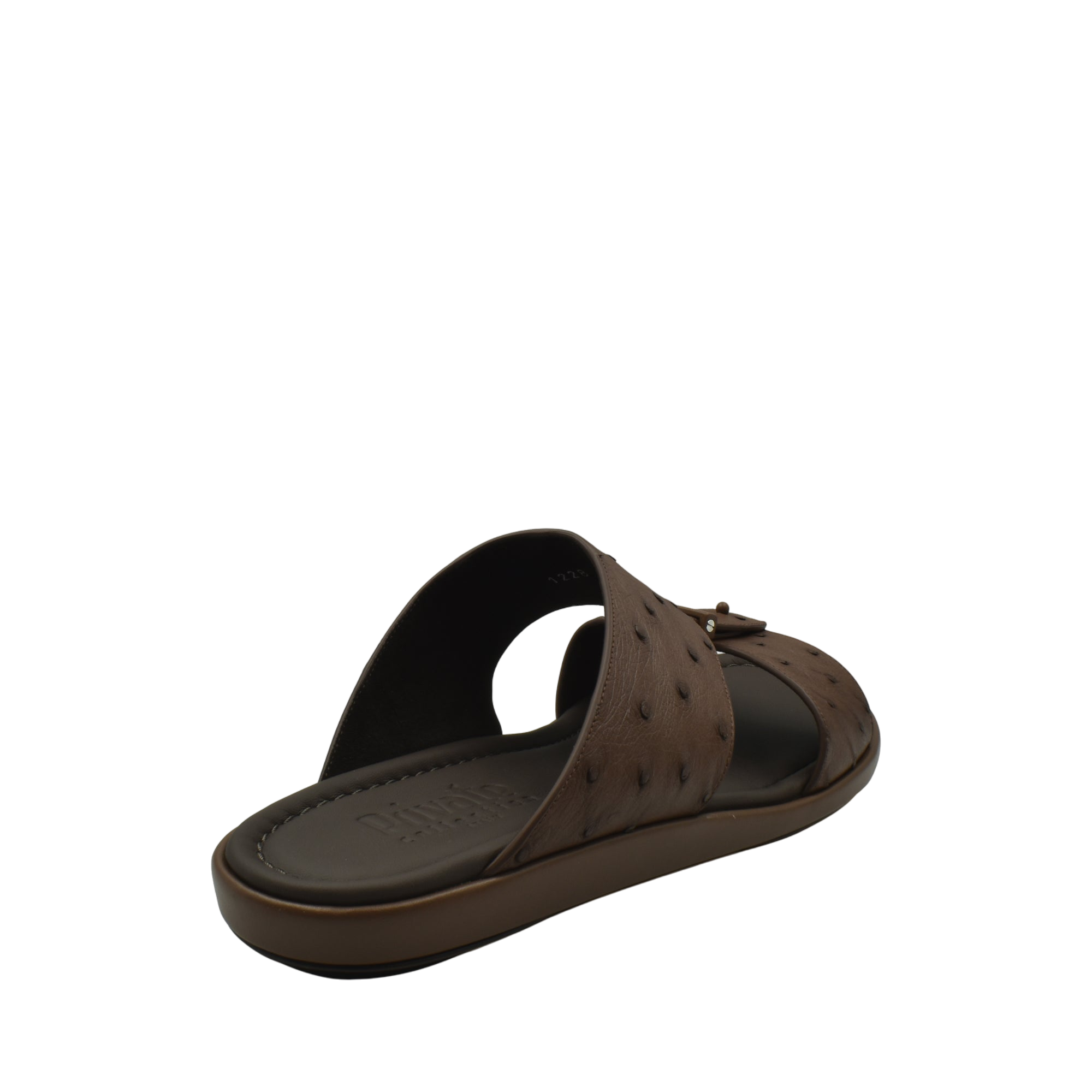 Brown ostrich leather sandals men with textured straps and cushioned sole from Private Collection