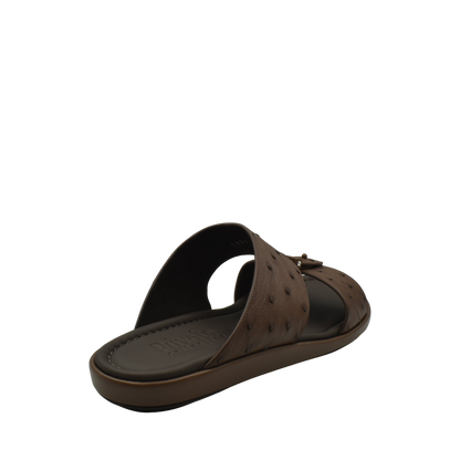 Brown ostrich leather sandals men with textured straps and cushioned sole from Private Collection