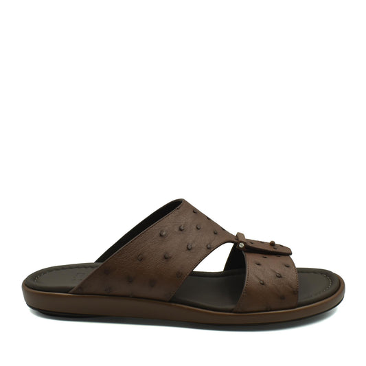 Brown ostrich leather sandals men with textured straps and comfortable cushioned sole