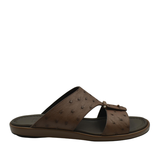 Brown ostrich leather sandals men with textured straps and comfortable cushioned sole