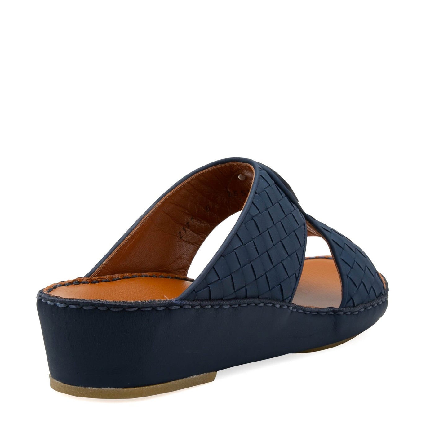 Navy blue Peninsula Classica Trecce sandals with woven leather straps and low wedge heel