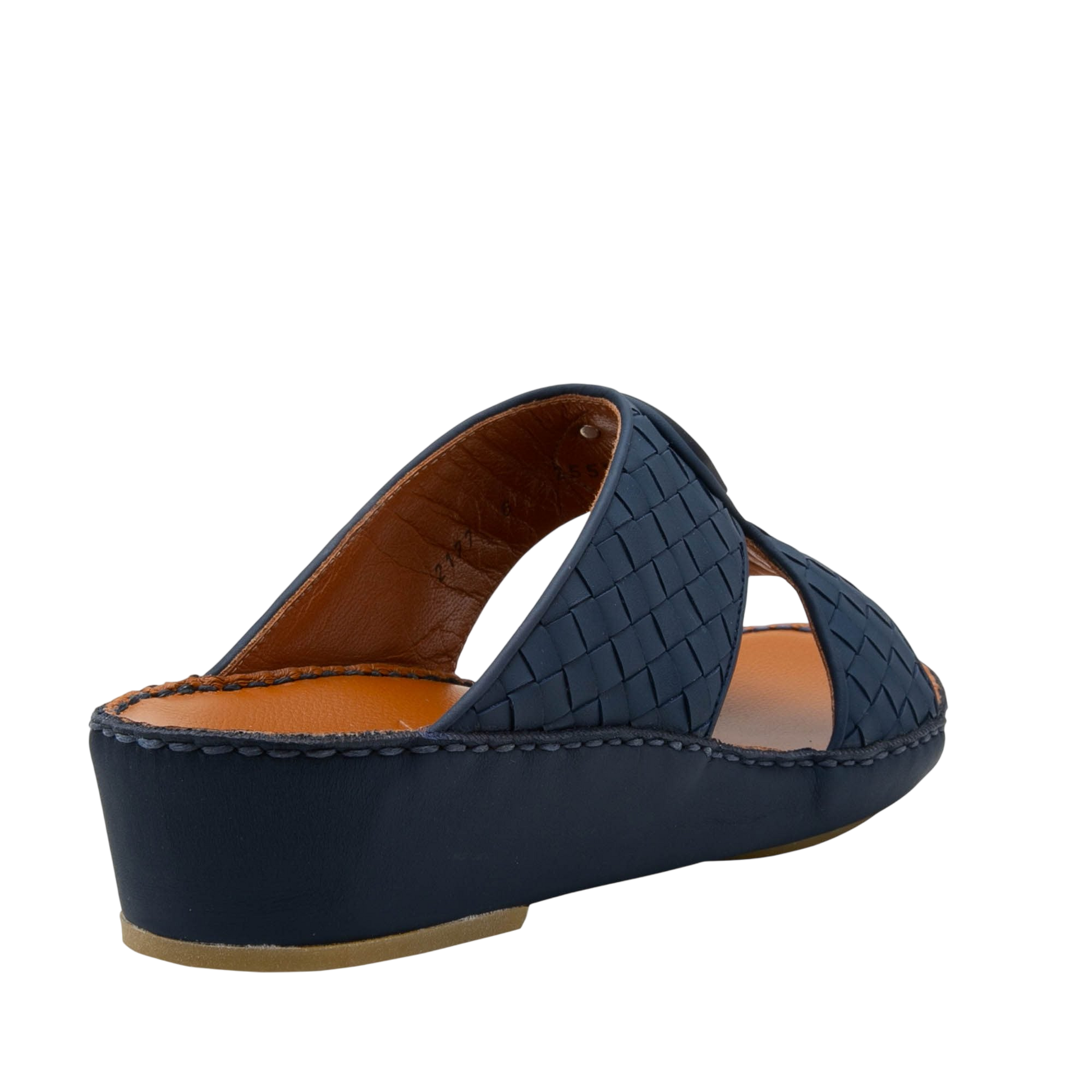 Navy blue Peninsula Classica Trecce sandals with woven leather straps and low wedge heel