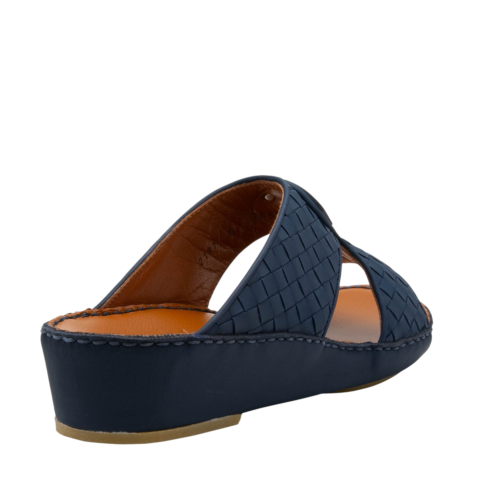 Navy blue Peninsula Classica Trecce sandals with woven leather straps and low wedge heel
